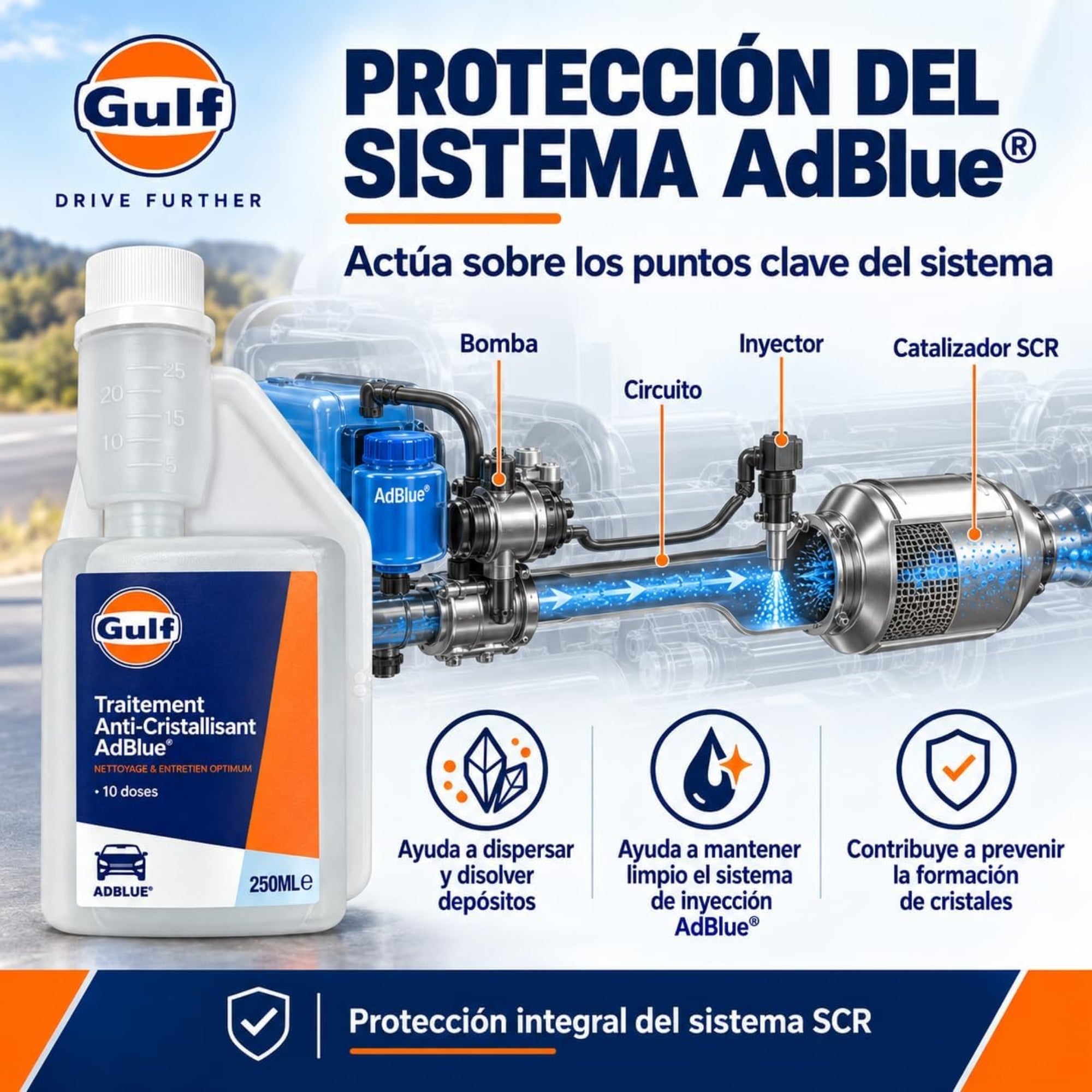 Gulf Tratamiento Anti-Cristalizante AdBlue 250 ml con Dosificador